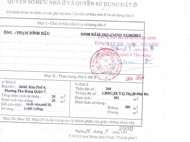 bán đất hẻm 793 trần xuân soạn Q7, hướng Bắc