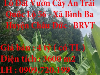 Chính Chủ Cần bán Lô Đất Vườn Cây Ăn Trái DT.3,6 Sào ở Huyện Châu Đức, Bà Rịa, Vũng Tàu