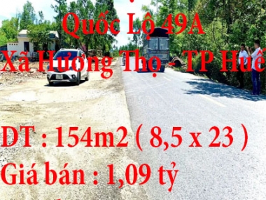 ĐẤT MẶT TIỀN Quốc Lộ 49A Xã Hương Thọ, Thành Phố Huế