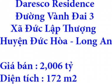 Chính chủ bán Đất Daresco Residence ở Đường Vành Đai 3, Xã Đức Lập Thượng, Huyện Đức Hòa, Long An